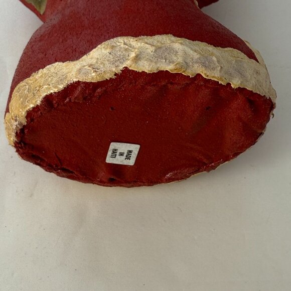 Handmade Haitian Santa Claus Figurine Red & Green Painted Paper Mache Christmas - Picture 3 of 5